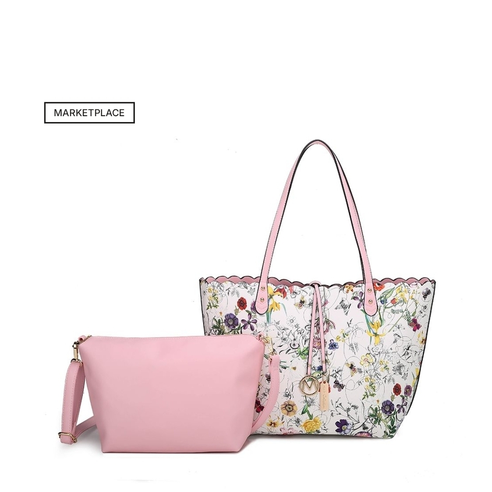 Danielle Floral Reversible Pink Tote Bag Set